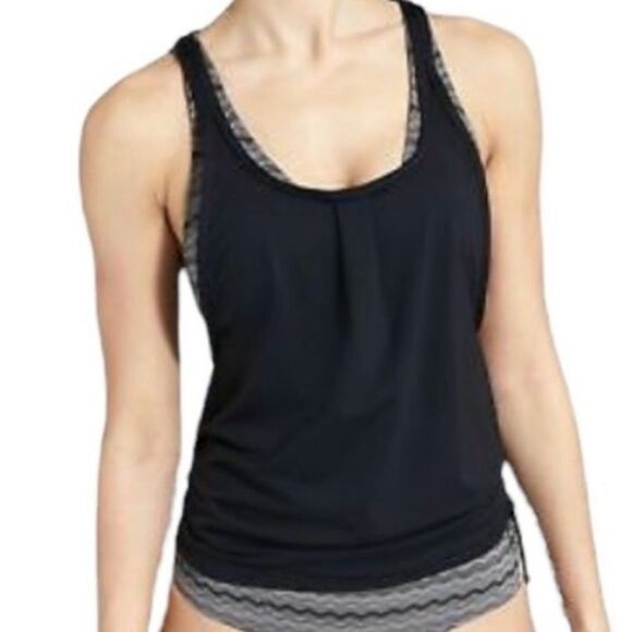 Athleta NWT Jacquard Back Tie Layered Blousy Quick Dri UPF 50+ Padded Tankini S - Picture 1 of 13